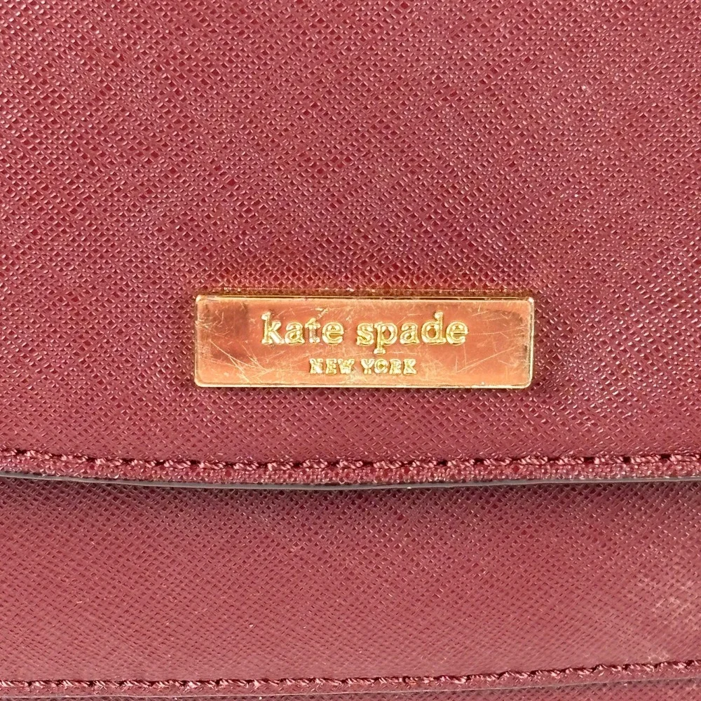 Kate Spade Saffiano Leather Crossbody‎ Bag Womens Medium Burgundy Flap Logo